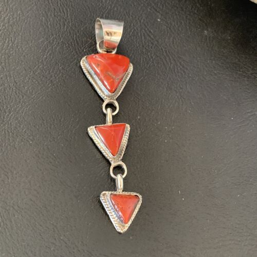 Navajo Red Coral Multi-Stone Necklace Pendant | Authentic Native American Sterling Silver | Multi-Stone | 13240