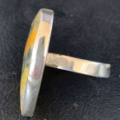 Navajo Sterling Silver Yellow Heart Bumble Bee Jasper Ring | Sz 8 Adjustable | Handmade Jewelry | 14023