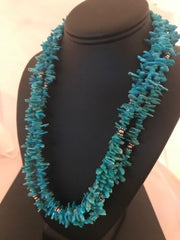 Navajo Turquoise Nugget Bead Necklace | 3 Strand Stabilized | Sterling Silver | 8100
