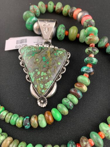Spiderweb Turquoise Pendant | Spiny Beads | Navajo Sterling Necklace 21" | 4723