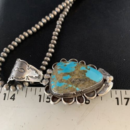 Men's Kingman Blue Turquoise Necklace | Sterling Silver | 3" Pendant | Authentic Native American Handmade | 13995