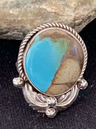 Southwestern Navajo Blue Boulder Turquoise Ring | Sterling Silver | Sz 9 | 00549