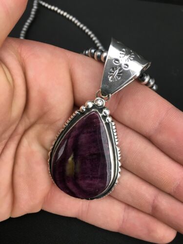 Navajo Purple Spiny Oyster Pendant Necklace | Sterling Silver Pearls | Authentic Native American Handmade | 4900