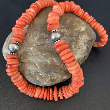 Native American Navajo Pink Coral Bead Necklace | Sterling Silver | 18" | 13229 - Masha USA