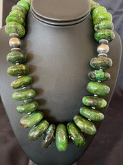 Navajo Chunky Graduated Green Turquoise Necklace | Sterling Silver | Authentic Native American | 21" | 11349
