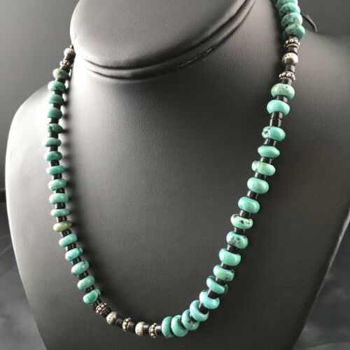 Navajo Blue Turquoise Spiny Oyster Necklace | Sterling Silver | 17" | Authentic Native American Handmade | 10127