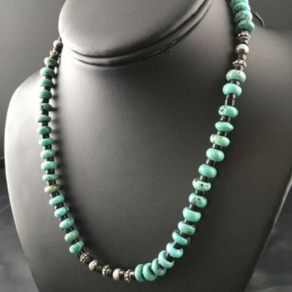 Navajo Blue Turquoise Spiny Oyster Necklace | Sterling Silver | 17" | Authentic Native American Handmade | 10127