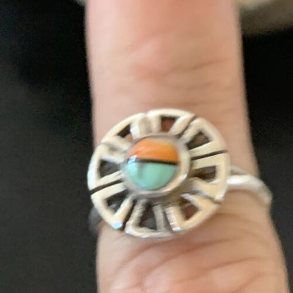 Navajo Blue Turquoise Spiny Oyster Inlay Ring | Sz 5.5 | Authentic Native American Handmade | 11185 - Masha USA