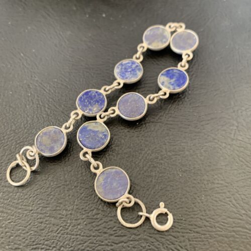 Minimalist Navajo Blue Lapis Lazuli Link Bracelet | Sterling Silver | 7.5" | 12655