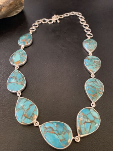 Navajo Blue Mojave Turquoise Pendant Necklace | Sterling Silver | 18" | Authentic Native American Handmade | 11633