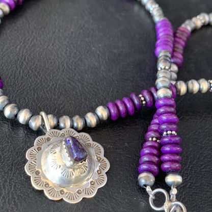 Navajo Purple Sugilite Pendant Necklace | Sterling Silver | Authentic Native American Handmade | 13844