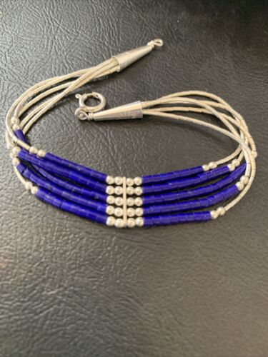 Stabilized Lapis Heishi Bracelet | 5-Strand Sterling Liquid Silver | 7.25" | 12639