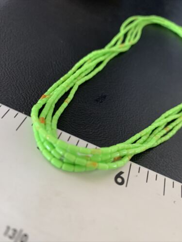 Native American Green Gaspeite Rice Heishi Necklace | 5 Strand | Sterling Silver | 20" | 12928