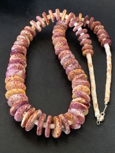 Navajo Purple Spiny Oyster & Pink Shell Graduated Necklace | Sterling Silver | Authentic Native American | 28" | 12254