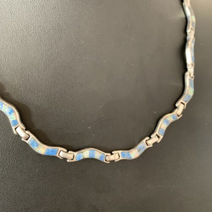 Southwestern Sterling Silver Necklace | Lapis & Opal Inlay Pendant | 16" | 01426
