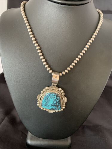 Navajo Blue Spiderweb Turquoise Pendant | Sterling Silver | Authentic Native American Handmade | 10232