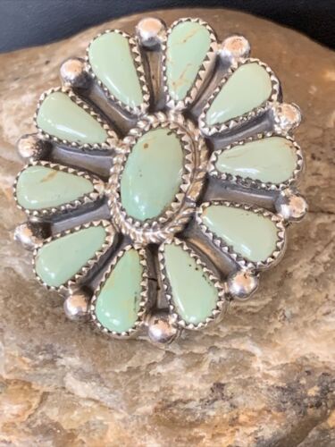 Navajo Green Turquoise Cluster Ring | Authentic Native American Sterling Silver | Multi-Stone | Sz 7 | 12192