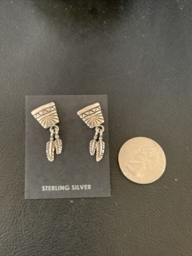 Old Pawn Women's Southwestern Stud Earrings | Sterling Silver Rug Design | 1" | 13041