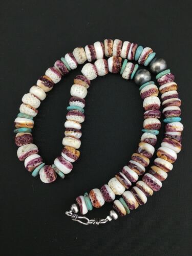 Navajo Purple Spiny Oyster Turquoise Necklace | Sterling Silver | 20" | Authentic Native American Handmade | 2519