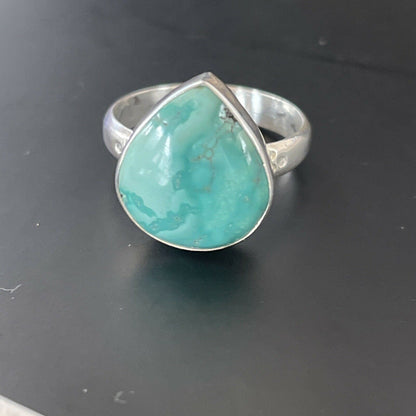 Navajo Sterling Silver Natural Blue Turquoise Ring | Sz 9 | Authentic Native American Handmade | 11436 - Masha USA