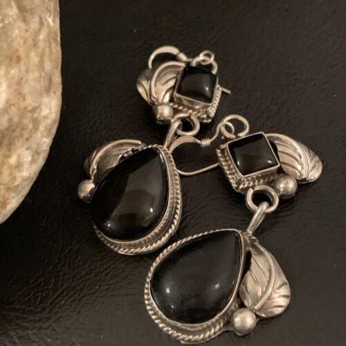 Southwestern Navajo Black Onyx Dangle Earrings | Sterling Silver | 1.5" | 1531