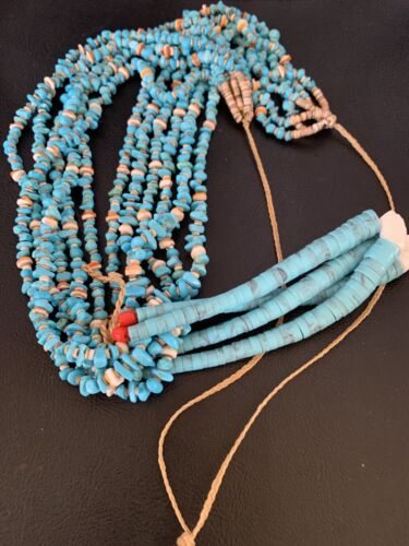 Native American Santo Domingo Spiny Blue Turquoise Shell Jacla Necklace | 36" | 13191