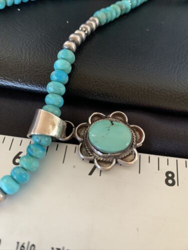 Navajo Blue Turquoise Pendant Necklace | Sterling Silver Pearls | Authentic Native American Handmade | 13219