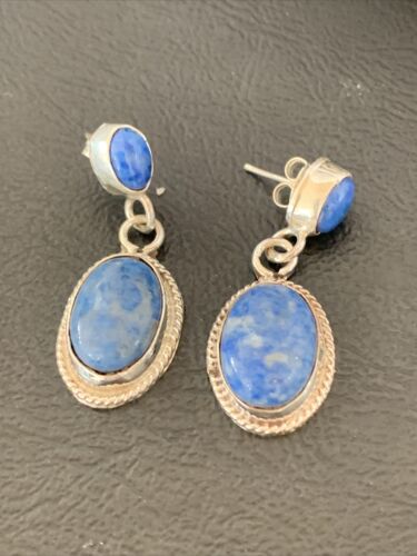 Navajo Denim Lapis Dangle Earrings | Sterling Silver | 1.1" | Authentic Native American Handmade | 1700