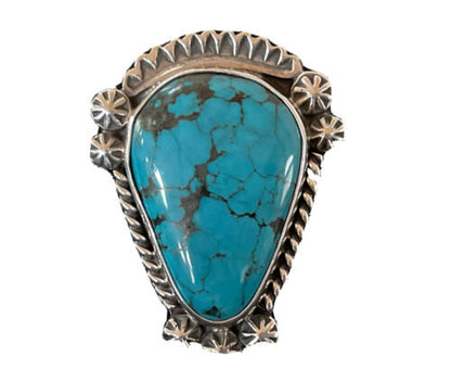 Navajo Blue Spiderweb Turquoise Ring | Sterling Silver | Sz 7.5 | Authentic Native American Handmade | 1068