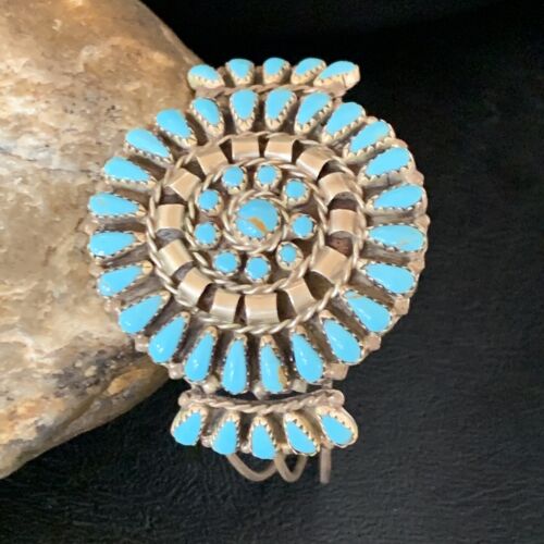 Navajo Old Pawn Zuni Blue Turquoise Cuff Bracelet | Sterling Silver | Authentic Native American Handmade | 12836
