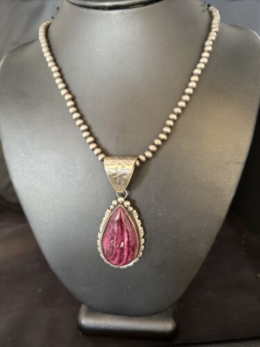Navajo Purple Spiny Oyster Pendant | Sterling Silver | 2.75" | Authentic Native American Handmade | 14508
