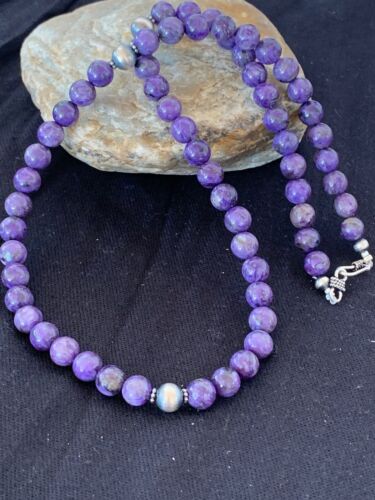 Navajo Purple | Sugilite Bead | Necklace | Sterling Silver | Authentic Native American Handmade | 21" | 4572