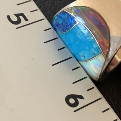 Navajo Blue Turquoise Opal Inlay Pinky Ring | Sz 6 | Authentic Native American Handmade | 12856