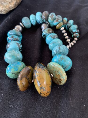 Navajo Pearl Graduated Sterling Silver Natural Blue Turquoise Necklace | Authentic Native American | 22"