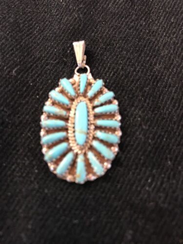 Navajo Sterling Silver Turquoise Cluster Pendant | Signed | 1.5" Multi-Stone | Southwestern | 3198