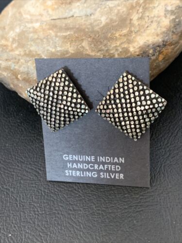 Old Pawn Southwestern Sterling Silver Stud Earrings | Diamond Cut | 1" | 12991