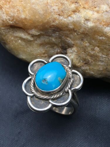 Southwestern Blue Turquoise Navajo Ring | Sterling Silver | Sz 6 | Authentic Native American Handmade | 4407