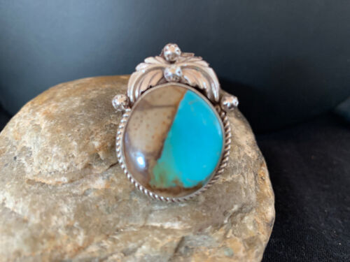 Southwestern Navajo Blue Boulder Turquoise Ring | Sterling Silver | Sz 9 | 00549