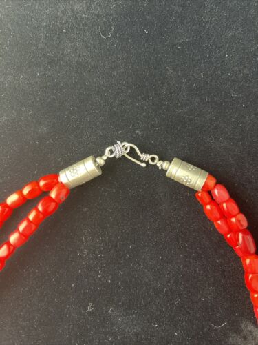 Native American Red Stabilized Coral Heishi Necklace | Sterling Silver | 18" | 1765