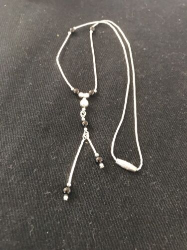Navajo Liquid Black Onyx Heishi Sterling Silver Necklace | 17" | Handmade Southwestern Jewelry | 3727