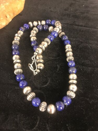 Native American Men's Lapis Necklace | Navajo Sterling Silver | 22" | 8531 - Masha USA