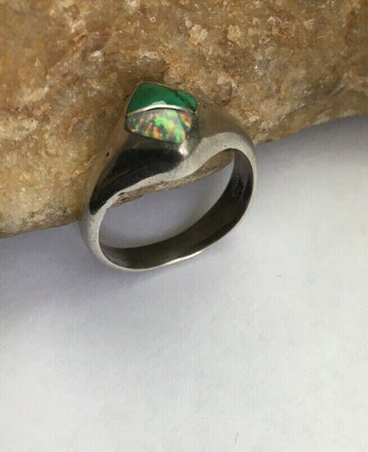 Navajo Opal & Turquoise Inlay Ring | Sterling Silver | Sz 6.5 | Authentic Native American Handmade | 1717