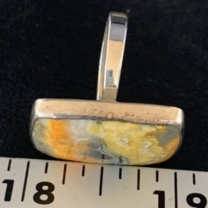 Yellow Square Bumble Bee Jasper Ring Sz 8 Adjustable | Navajo Sterling Silver | Handmade 14022