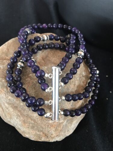 Navajo Purple Sugilite 4 Strand Bead Bracelet | Sterling Silver | Authentic Native American Handmade | 13584