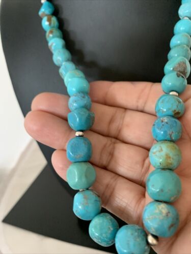 Authentic Native American Navajo Graduated Turquoise Bead Necklace | Sterling Silver | 20" | 02158