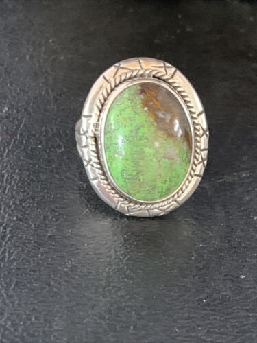 Navajo Green Gaspeite Ring | Sterling Silver | Sz 8.5 | Authentic Native American Handmade | 13780