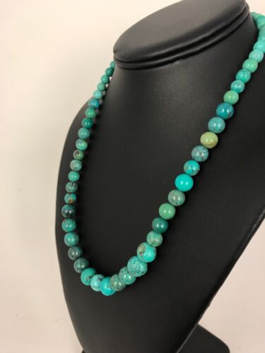 Navajo Spiderweb Turquoise Bead Necklace | Sterling Silver | 18" | Authentic Native American Handmade | 8463