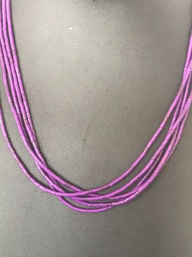 Navajo Sugilite 5-Strand Stabilized Tube Heishi Necklace | Sterling Silver | Authentic Native American Handmade | 8489