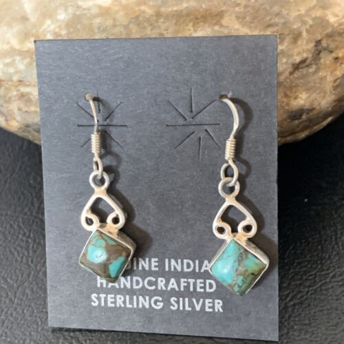 Navajo Blue Turquoise Dangle Earrings | Sterling Silver | 0.5" | Authentic Native American Handmade | 12750