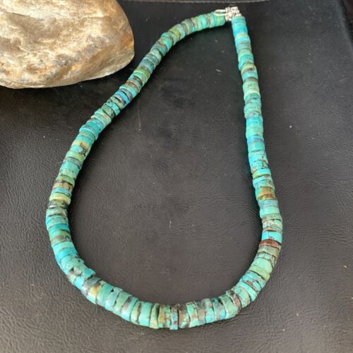 Turquoise Heishi Bead Necklace | 12mm | 20" | Sterling Silver | Native American Handmade | 13931